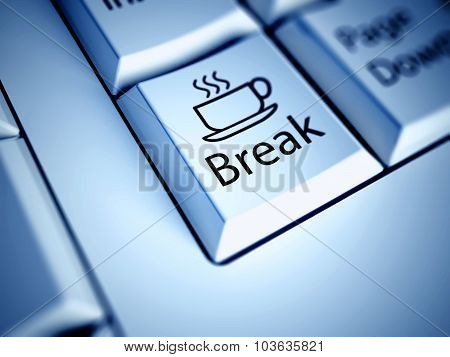 Keyboard And Blue Coffee Break Button, Internet Concept