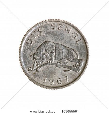 Ten Seng Congo Coin Isolated On White Background. Top View.