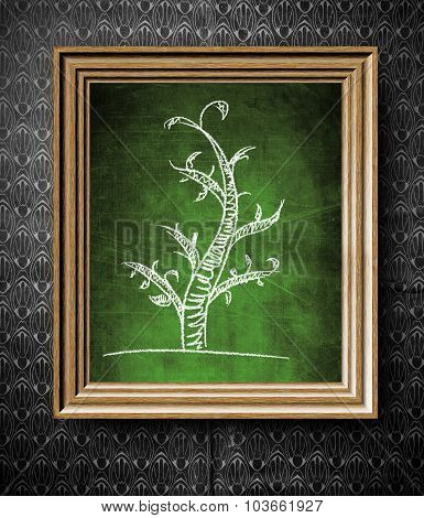 Geneological Family Tree Chalkboard In Old Wooden Frame