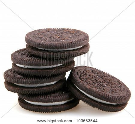 Aytos Bulgaria - October 04 2015: Oreo Isolated On White Background. Oreo Is A Sandwich Cookie Consi