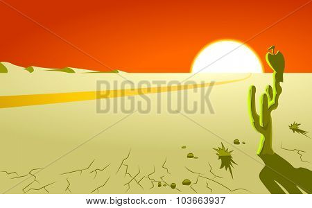 The deserted landscape with a big bird.Poster.Postcard.Background