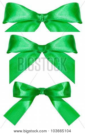 Three Green Satin Bow Knots Isolated On White