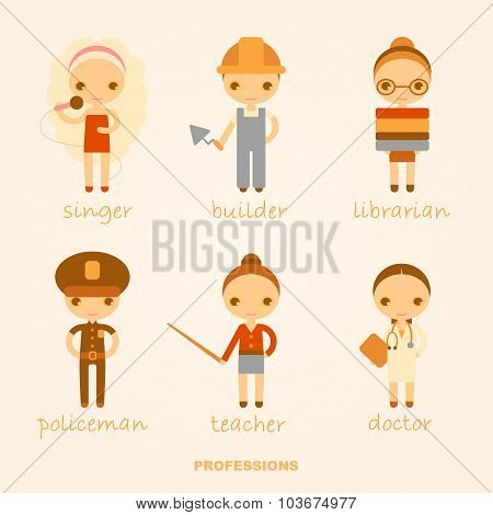 Vector cartoon illustrations of professions