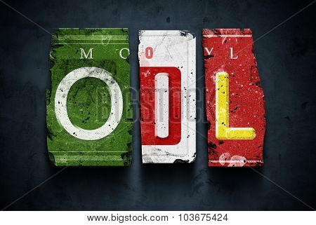 Oil Word On Vintage Car License Plates, Concept Sign