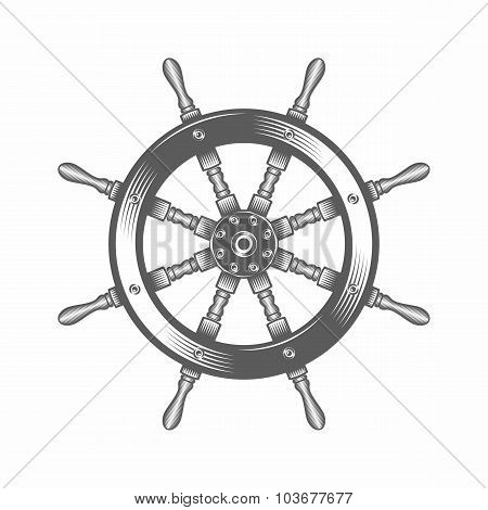 Steering wheel black and white vector illustration