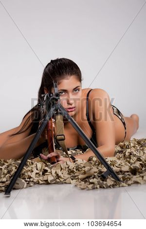 Young Woman With Light Machinegun