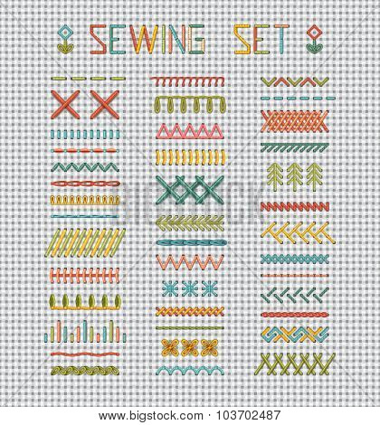 Sewing Set On White Evenweave Textile.