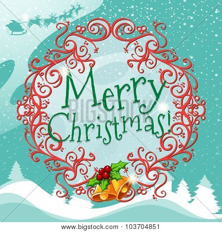 Merry Christmas sign with wreth illustration