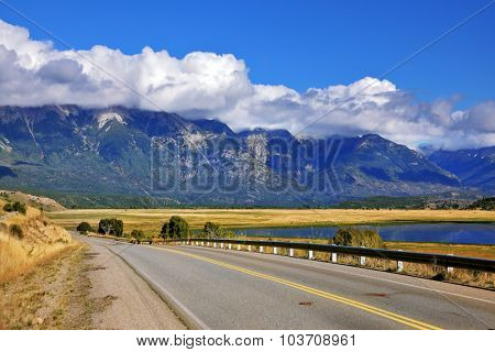 Patagonia. The longest road in Argentina Ruta 40 is laid parallel to the Andes of picturesque lakes and fields