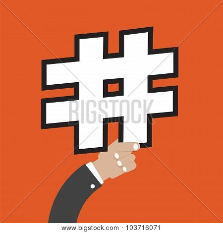Number Sign In Hand Vector Illustration.