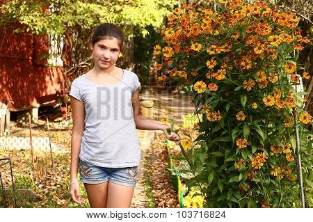 Girl Stank On  Blossoming Garden Background