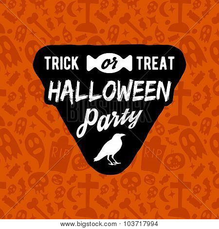 Halloween Party Vintage Badge On Orange Seamless Background