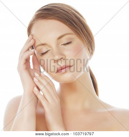 spa picture attractive lady young red hair isolated on white