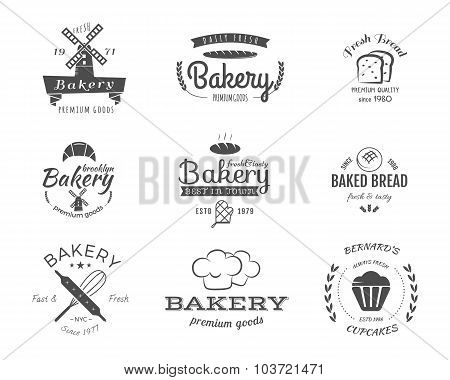 Set of bakery labels, icons, badges and design elements, symbols. Fresh bread, cakes logo templates.