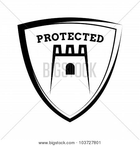Shield Icon - Account Protected, Black And White Template