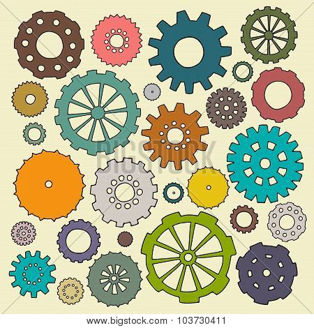 Set Of Cartoon Doodle Gears.
