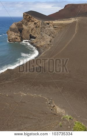 Azores Volcanic Coastline Landscape In Faial Island. Ponta Dos Capelinhos