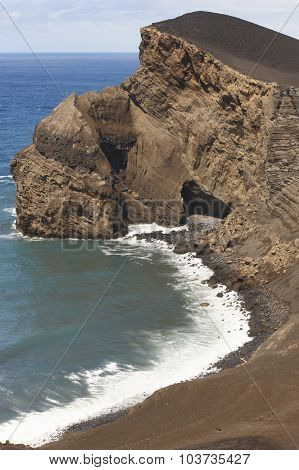 Azores Volcanic Coastline Landscape In Faial Island. Ponta Dos Capelinhos