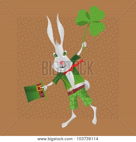 Rabbit In A Leprechaun Suit. St. Patrick's Day. Greeting Card.