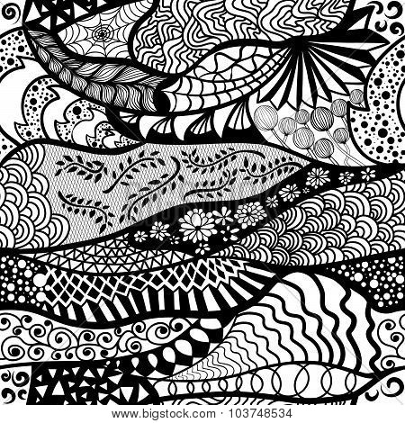 Seamless pattern in style zentangle (ethnic, doodle).