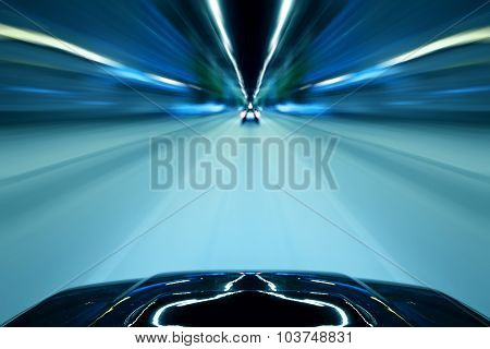 Car In Night Drive On The Road In City