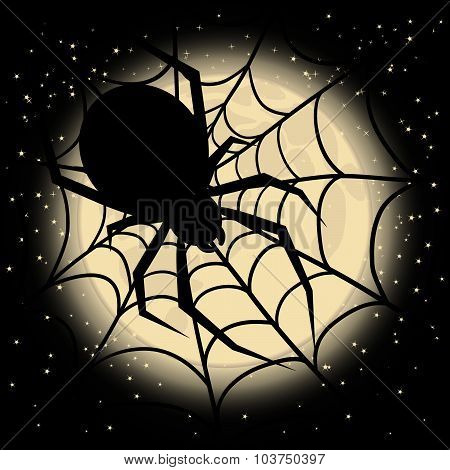 Spider web on a background of the moon on Halloween day