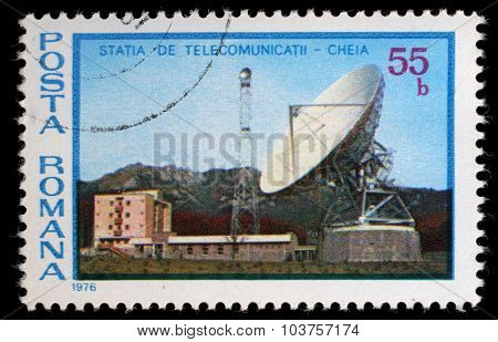 ROMANIA - CIRCA 1976: A stamp printed in Romania shows Cheia Telecommunications Station, circa 1976