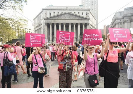Activists with signs