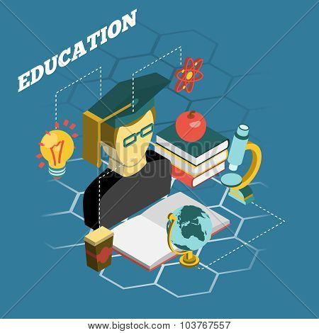 Education reading concept isometric banner