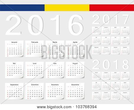 Set Of Romanian 2016, 2017, 2018 Vector Calendars