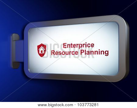 Business concept: Enterprice Resource Planning and Shield on billboard background