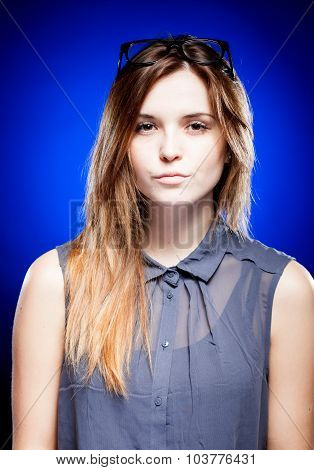 Young Woman With Nerd Glasses On Head