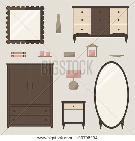 Wardrobe set. Classic wardrobe isolated elements.