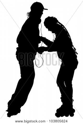 Silhouette athletes of skates on white background