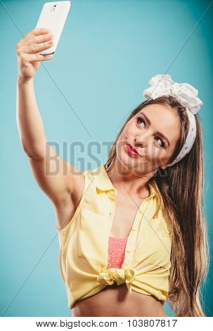 Retro Girl With Smartphone Taking Selfie