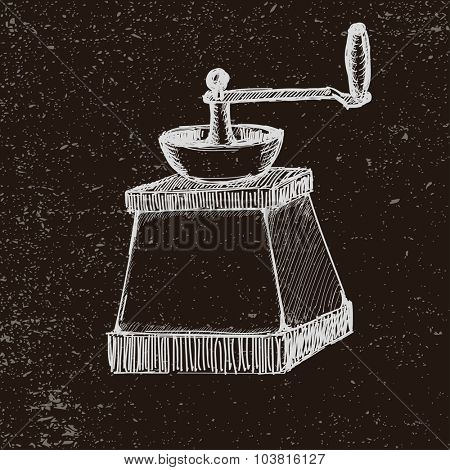 Coffee grinder vector illustration. background for restaurant or cafe menu  hand drawn.