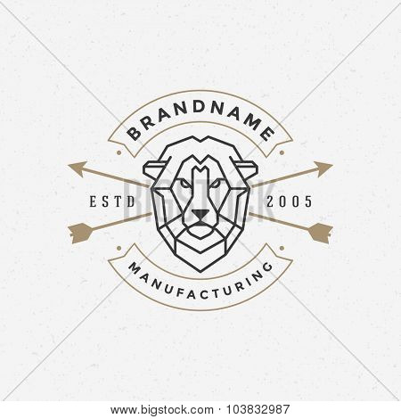 Vintage lion face Line art logotype emblem symbol. Can be used for labels, badges, stickers, logos vector illustration.