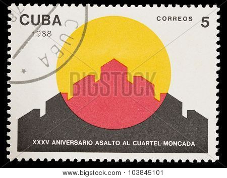 Postage Stamp Printed In Cuba Celebrates The Anniversary Of The Assault On The Moncada Barracks