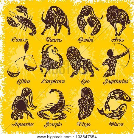 Zodiac signs and icons. Vector illustration.