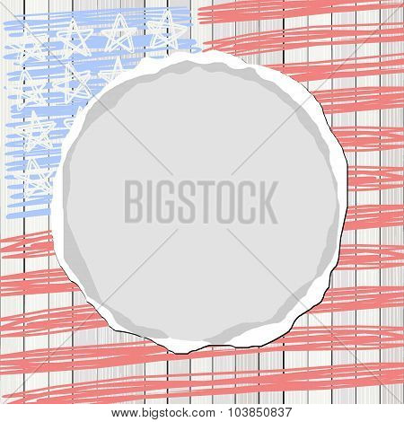White Wooden Floor Vertical Fence With American Flag Stars Stripes 4th July Square Patriotic Backgro