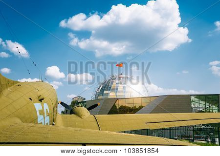 Lisunov Li-2 of Soviet Air Force standing near building Beloruss