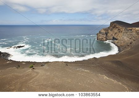 Azores Volcanic Coastline Landscape In Faial Island. Ponta Dos Capelinhos