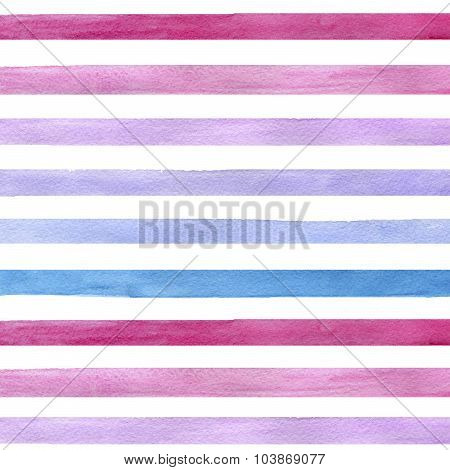 Colorful hand drawn real watercolor seamless pattern with blue pink and purple horizontal strips.