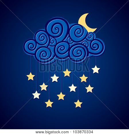 Vector cloud moon and stars