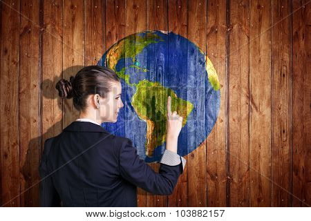 Earth  ball texture on  wood background