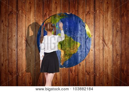 Earth  ball texture on  wood background