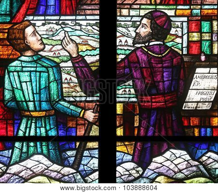 VIENNA, AUSTRIA - OCTOBER 11: Stained glass in Votiv Kirche (The Votive Church). It is a neo-Gothic church located on the Ringstrabe in Vienna, Austria on October 11, 2014