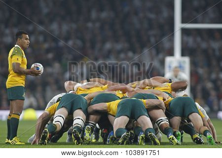 TWICKENHAM, ENGLAND - OCTOBER 03 2015: The 2015 Rugby World Cup Pool A match between England and Australia at Twickenham Stadium on October 03, 2015 in London, United Kingdom.