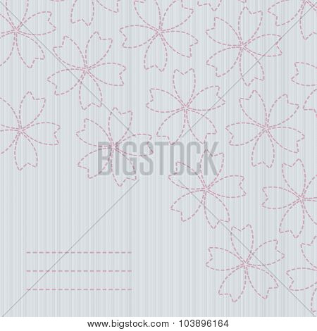 Japanese fancywork. Sashiko card. Sakura flowers.