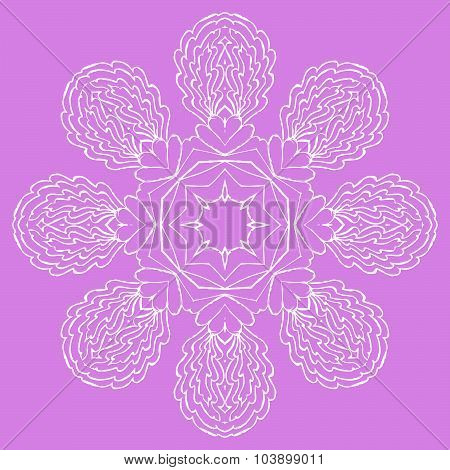 Ornamental round element pattern. Circle background with many details, looks like handmade lace.